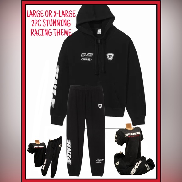 3PC SET VICTORIAS SECRET PINK ZIP HOODIE SWEATSHIRT PANTS T-SHIRT